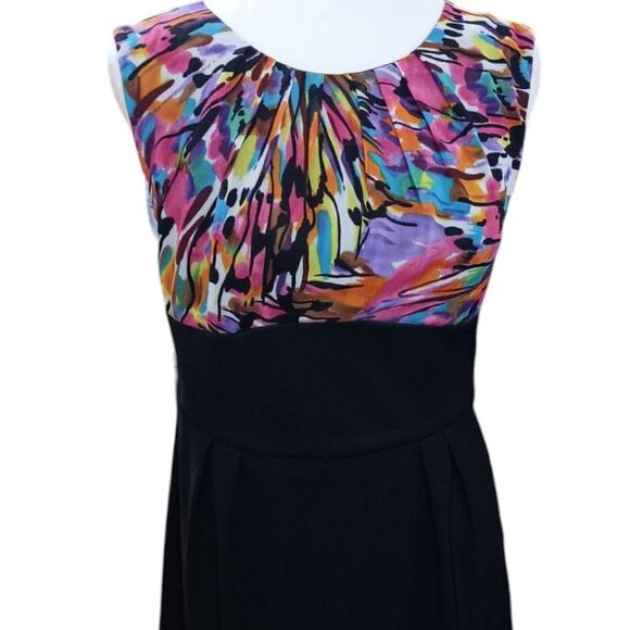 Y2K Dress Empire Waist Dressy Career A-Line Pleats Yoke 12 StainedGlass Abstract - Picture 4 of 11